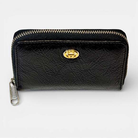 Gucci Black Grained Leather Zip Wallet Iconic Interlocking GG w/Storage Box - Picture 9 of 9